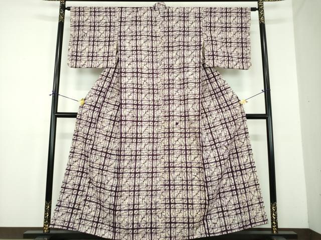 平和屋着物●岩手の匠　草紫堂　南部絞り　紫根染　格子　綿　逸品　DABD1695ps