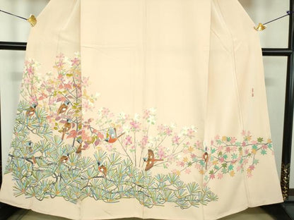 平和屋着物●本加賀友禅作家　百貫華峰　色留袖　花鳥文　正絹　逸品　DABD1696ps