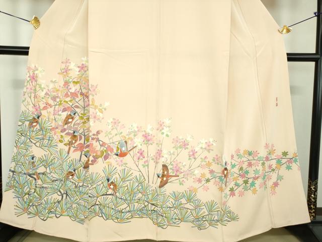 平和屋着物●本加賀友禅作家　百貫華峰　色留袖　花鳥文　正絹　逸品　DABD1696ps