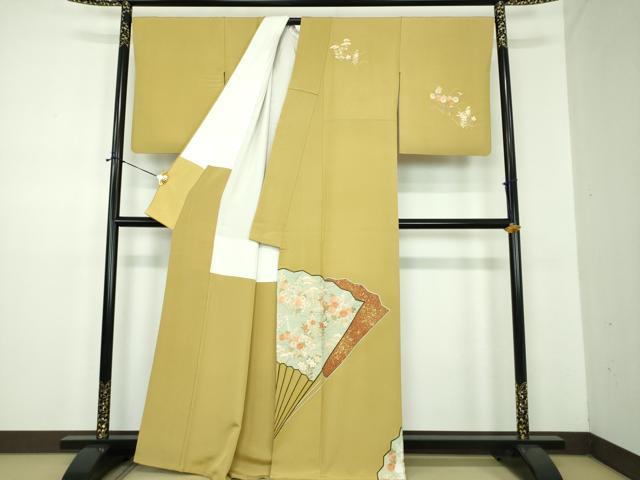 平和屋着物●京都の和装業の老舗一門　千切屋治兵衛　訪問着　駒刺繍　総刺繍　秋草文　金彩　反端付き　正絹　逸品　DABD1698ps