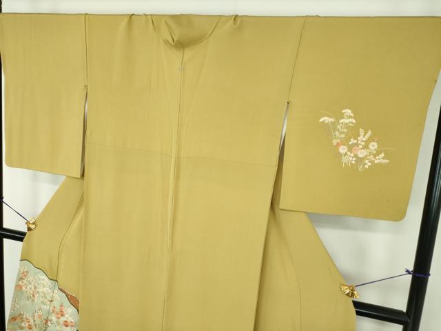 平和屋着物●京都の和装業の老舗一門　千切屋治兵衛　訪問着　駒刺繍　総刺繍　秋草文　金彩　反端付き　正絹　逸品　DABD1698ps