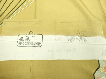 平和屋着物●京都の和装業の老舗一門　千切屋治兵衛　訪問着　駒刺繍　総刺繍　秋草文　金彩　反端付き　正絹　逸品　DABD1698ps
