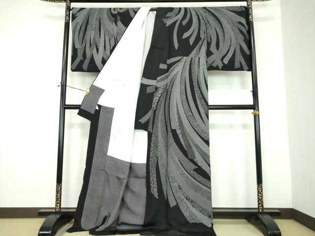 平和屋着物●伝統工芸士　砂川健一　江戸小紋　訪問着　束ね熨斗吉祥小紋柄　黒地　ロング丈　正絹　逸品　DABD1702ps