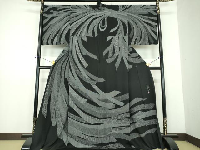 平和屋着物●伝統工芸士　砂川健一　江戸小紋　訪問着　束ね熨斗吉祥小紋柄　黒地　ロング丈　正絹　逸品　DABD1702ps
