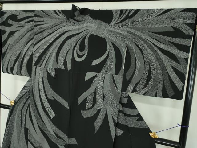 平和屋着物●伝統工芸士　砂川健一　江戸小紋　訪問着　束ね熨斗吉祥小紋柄　黒地　ロング丈　正絹　逸品　DABD1702ps