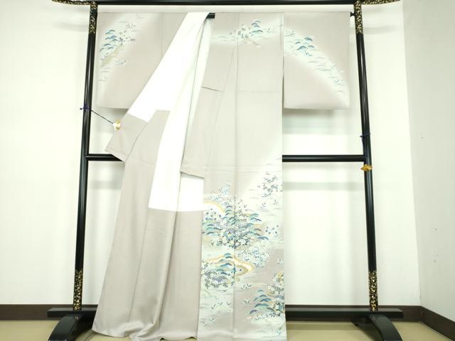 平和屋着物●訪問着　駒刺繍　松竹梅　風景花文　暈し染め　金彩　正絹　逸品　DABD1703ps