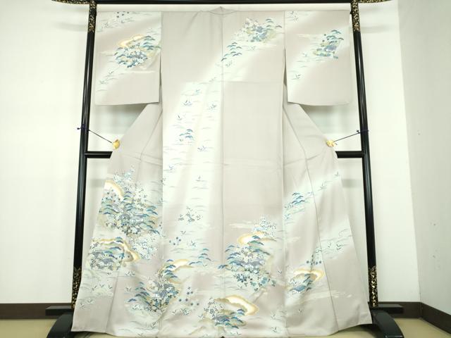 平和屋着物●訪問着　駒刺繍　松竹梅　風景花文　暈し染め　金彩　正絹　逸品　DABD1703ps