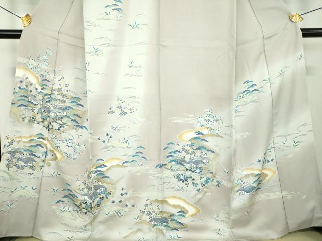 平和屋着物●訪問着　駒刺繍　松竹梅　風景花文　暈し染め　金彩　正絹　逸品　DABD1703ps