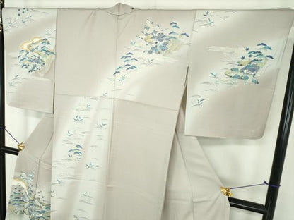 平和屋着物●訪問着　駒刺繍　松竹梅　風景花文　暈し染め　金彩　正絹　逸品　DABD1703ps