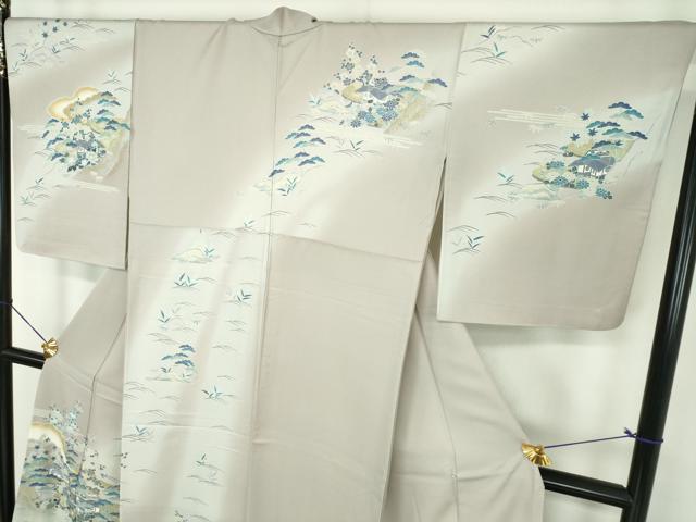 平和屋着物●訪問着　駒刺繍　松竹梅　風景花文　暈し染め　金彩　正絹　逸品　DABD1703ps