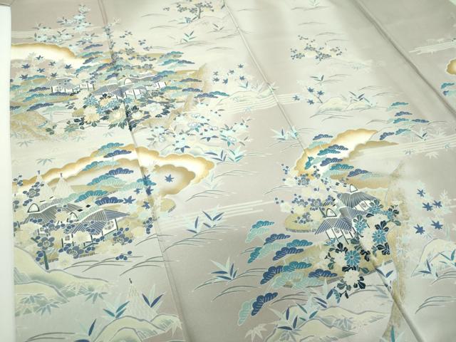 平和屋着物●訪問着　駒刺繍　松竹梅　風景花文　暈し染め　金彩　正絹　逸品　DABD1703ps