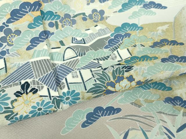 平和屋着物●訪問着　駒刺繍　松竹梅　風景花文　暈し染め　金彩　正絹　逸品　DABD1703ps