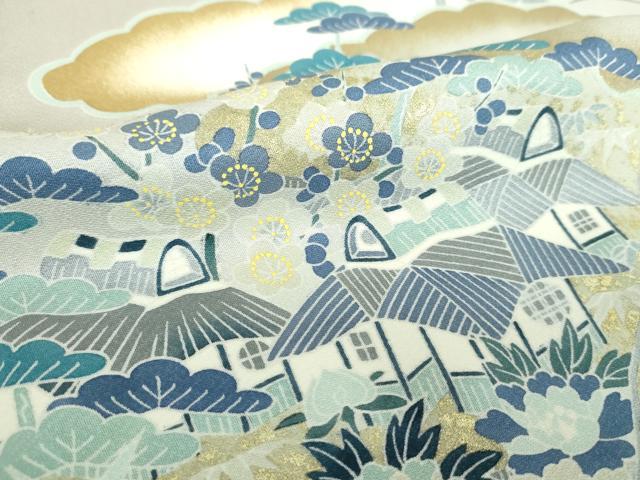 平和屋着物●訪問着　駒刺繍　松竹梅　風景花文　暈し染め　金彩　正絹　逸品　DABD1703ps