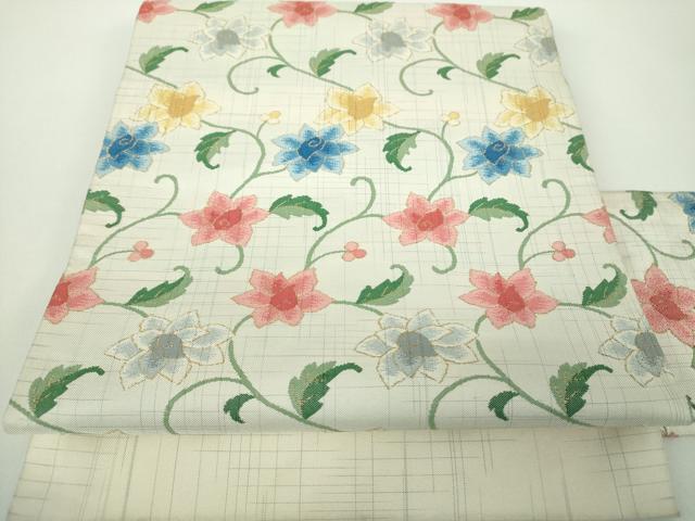 平和屋着物●九寸名古屋帯　更紗花文　金糸　正絹　逸品　DABD1711ps