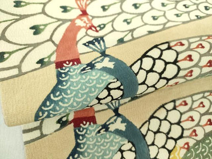 平和屋着物●九寸名古屋帯　紅型　孔雀文　お召縮緬　正絹　逸品　DABD1713ps