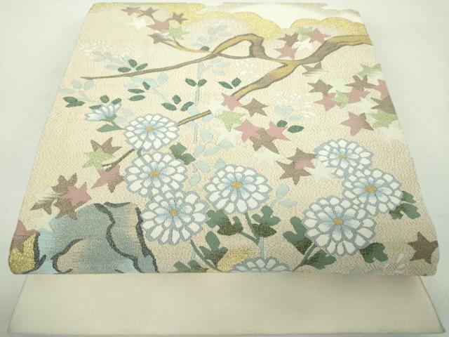 平和屋着物●爪掻き本綴れ　八寸名古屋帯　雲取り花文　金糸　正絹　逸品　DABD1717ps