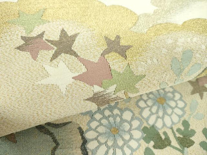 平和屋着物●爪掻き本綴れ　八寸名古屋帯　雲取り花文　金糸　正絹　逸品　DABD1717ps