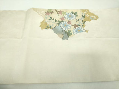 平和屋着物●爪掻き本綴れ　八寸名古屋帯　雲取り花文　金糸　正絹　逸品　DABD1717ps