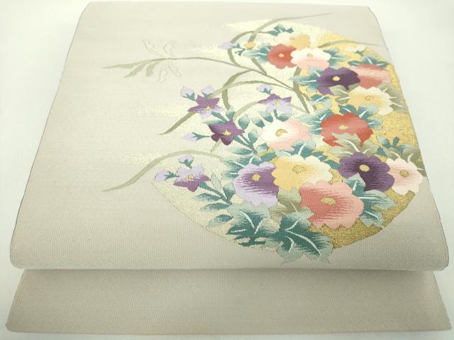 平和屋着物●爪掻き本綴れ　八寸名古屋帯　草花文　金糸　正絹　逸品　DABD1719ps