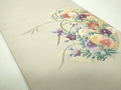 平和屋着物●爪掻き本綴れ　八寸名古屋帯　草花文　金糸　正絹　逸品　DABD1719ps