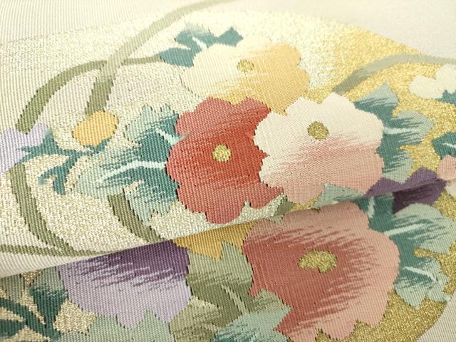 平和屋着物●爪掻き本綴れ　八寸名古屋帯　草花文　金糸　正絹　逸品　DABD1719ps