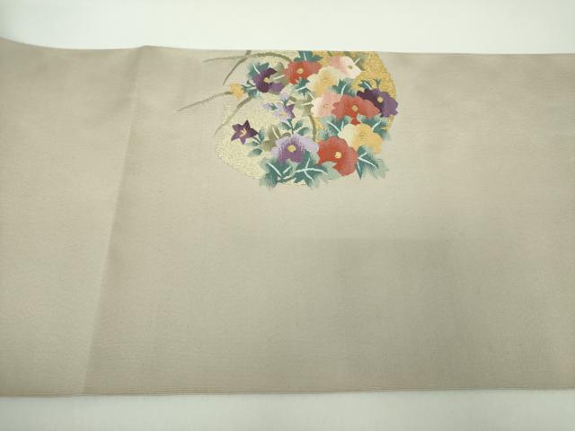 平和屋着物●爪掻き本綴れ　八寸名古屋帯　草花文　金糸　正絹　逸品　DABD1719ps