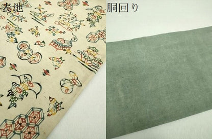 平和屋着物●九寸名古屋帯　紬地　紅型　吉祥花鳥文　正絹　逸品　DABD1724ps