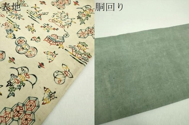 平和屋着物●九寸名古屋帯　紬地　紅型　吉祥花鳥文　正絹　逸品　DABD1724ps