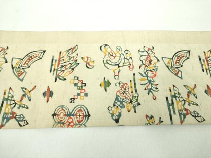 平和屋着物●九寸名古屋帯　紬地　紅型　吉祥花鳥文　正絹　逸品　DABD1724ps