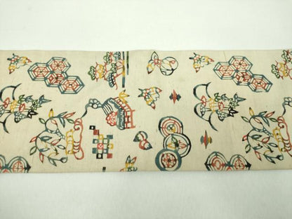 平和屋着物●九寸名古屋帯　紬地　紅型　吉祥花鳥文　正絹　逸品　DABD1724ps
