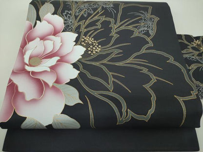 平和屋着物●九寸名古屋帯　大輪の花　金銀彩　正絹　逸品　未使用　DABD1730ps