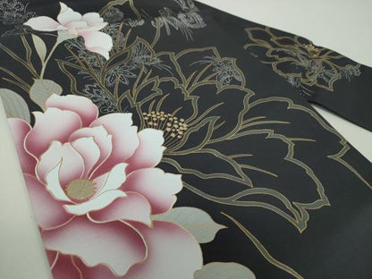 平和屋着物●九寸名古屋帯　大輪の花　金銀彩　正絹　逸品　未使用　DABD1730ps