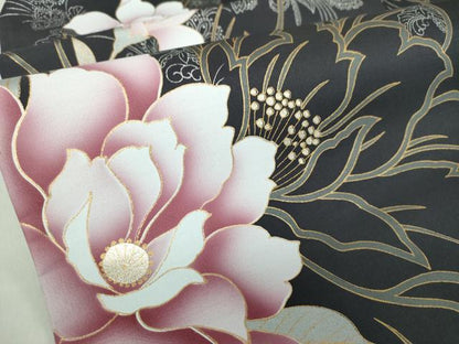 平和屋着物●九寸名古屋帯　大輪の花　金銀彩　正絹　逸品　未使用　DABD1730ps