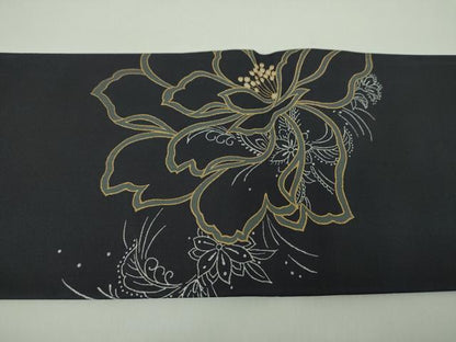 平和屋着物●九寸名古屋帯　大輪の花　金銀彩　正絹　逸品　未使用　DABD1730ps