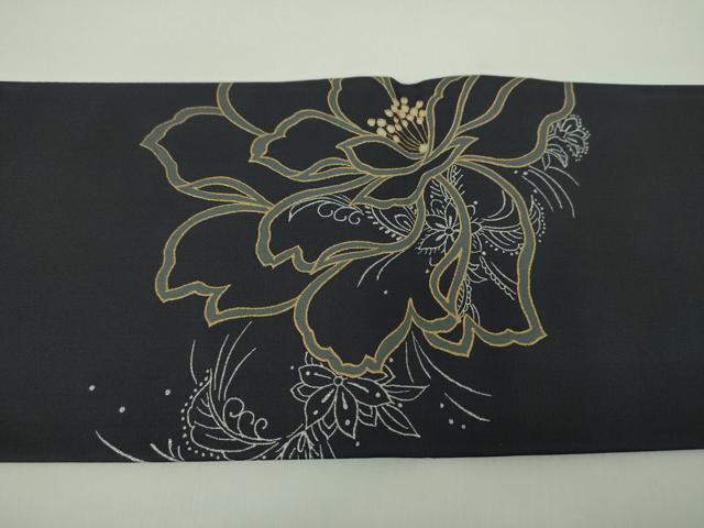 平和屋着物●九寸名古屋帯　大輪の花　金銀彩　正絹　逸品　未使用　DABD1730ps