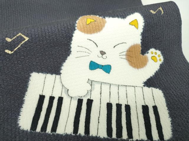 平和屋着物●九寸開き名古屋帯　絞り　手描き　猫　ピアノ　金彩　正絹　逸品　DABD1733ps 平和屋着物○九寸開き名古屋帯 絞り 手描き 猫 ピアノ 金彩 正絹 逸品