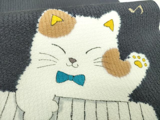 平和屋着物●九寸開き名古屋帯　絞り　手描き　猫　ピアノ　金彩　正絹　逸品　DABD1733ps 平和屋着物○九寸開き名古屋帯 絞り 手描き 猫 ピアノ 金彩 正絹 逸品