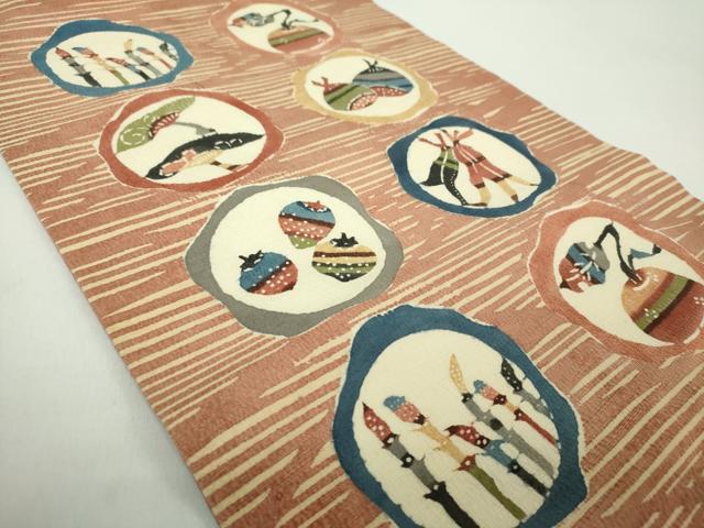平和屋着物○つけ帯 型染 成り物 お召縮緬 正絹 逸品 DABD1734ps