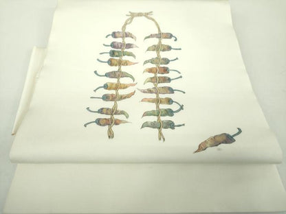 平和屋着物●塩瀬　つけ帯　手描き　成り物　金彩　正絹　逸品　DABD1735ps