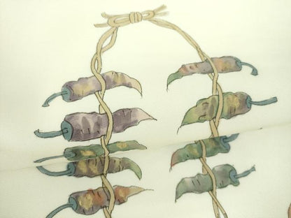平和屋着物●塩瀬　つけ帯　手描き　成り物　金彩　正絹　逸品　DABD1735ps