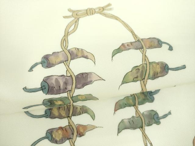 平和屋着物●塩瀬　つけ帯　手描き　成り物　金彩　正絹　逸品　DABD1735ps