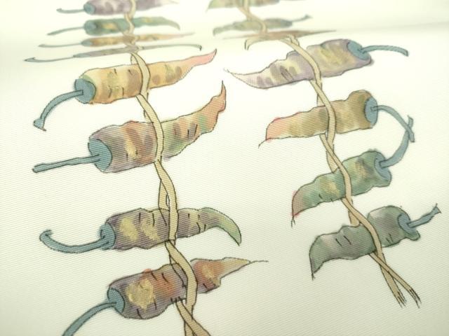 平和屋着物●塩瀬　つけ帯　手描き　成り物　金彩　正絹　逸品　DABD1735ps