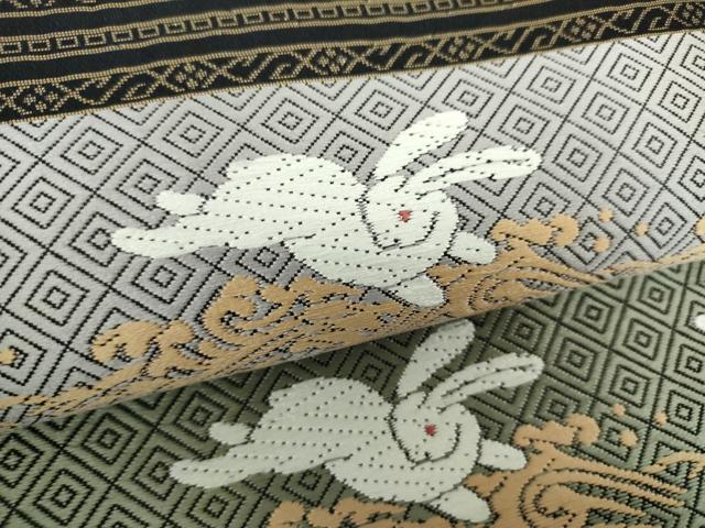 平和屋着物●つけ帯　唐織　立波に兎　正絹　逸品　DABD1736ps