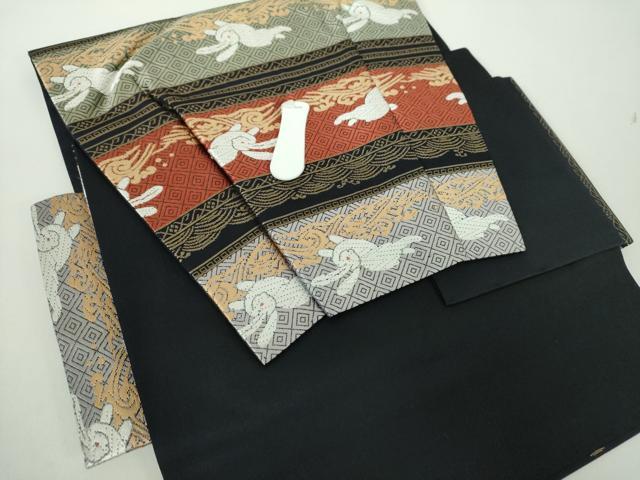 平和屋着物●つけ帯　唐織　立波に兎　正絹　逸品　DABD1736ps