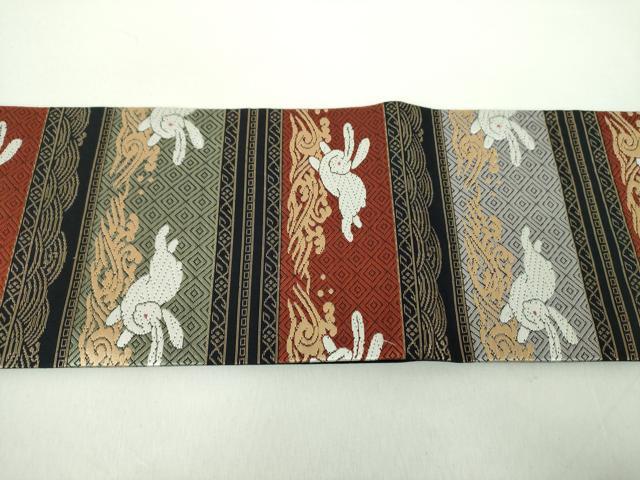平和屋着物●つけ帯　唐織　立波に兎　正絹　逸品　DABD1736ps
