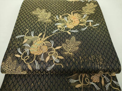 平和屋着物●世界的友禅作家　千地泰弘　六通柄袋帯　伊勢海老　黒地　金銀糸　正絹　逸品　DABD1739ps