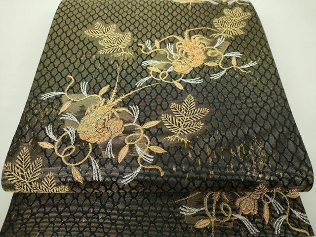 平和屋着物●世界的友禅作家　千地泰弘　六通柄袋帯　伊勢海老　黒地　金銀糸　正絹　逸品　DABD1739ps
