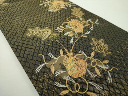 平和屋着物●世界的友禅作家　千地泰弘　六通柄袋帯　伊勢海老　黒地　金銀糸　正絹　逸品　DABD1739ps