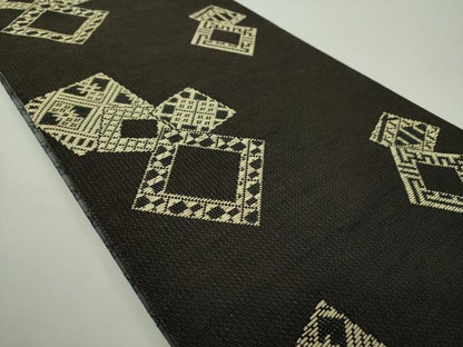 平和屋着物●米沢　宝来織　両面　全通柄袋帯　紙こぎん　総刺繍　色紙重ね　絹×紙　逸品　DABD1742ps