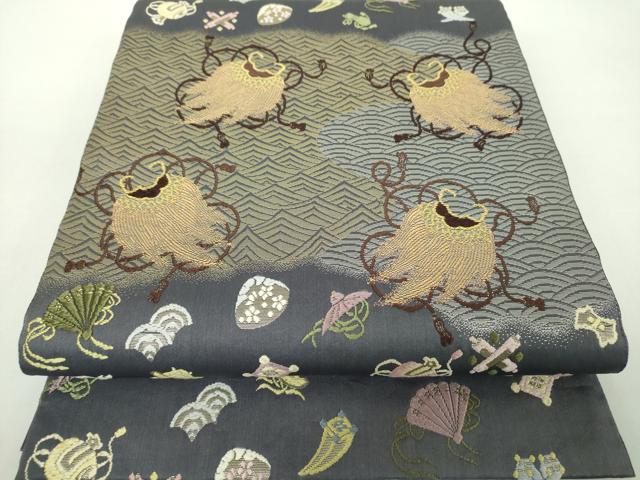 平和屋着物●皇室・伊勢神宮御用　御御帯　山口美術織物　山口弘躬　六通柄袋帯　唐織　祥波宝尽し文　金銀糸　正絹　逸品　DABD1745ps